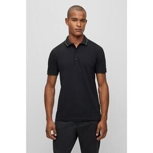 BOSS Hugo Boss Black Cotton Pique Slim Fit Polo Shirt Lime Green Accent XXL